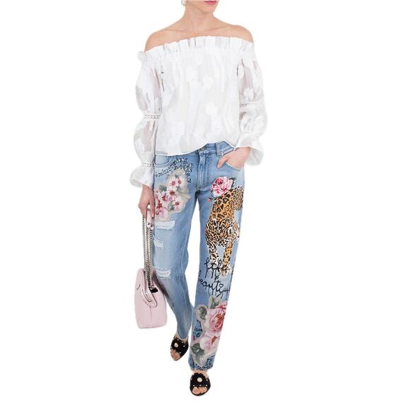 NWT Dolce & Gabbana Tiger Floral Jeans Prints & Embroideries IT 42 M - Picture 2 of 7